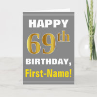 Bold, Grey, Faux Gold 69th Birthday w/ Name Card