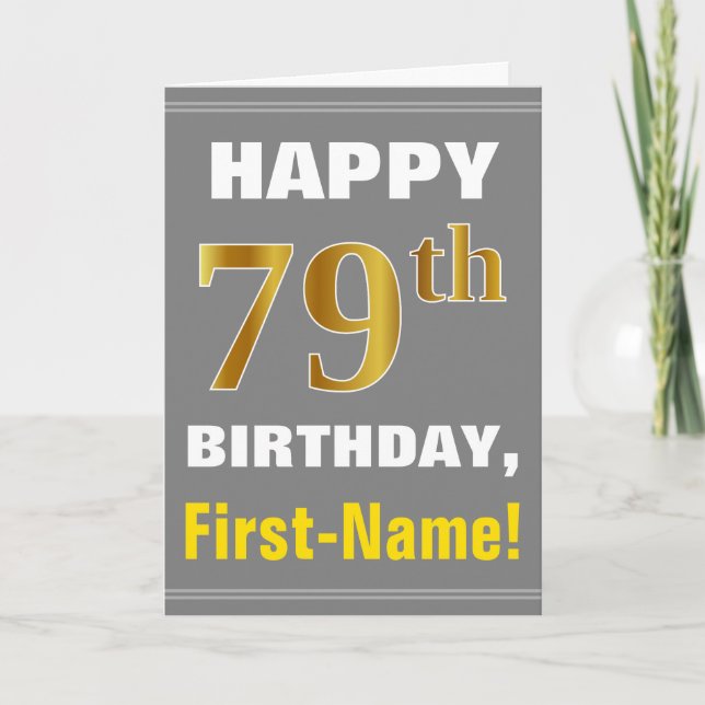 Bold, Grey, Faux Gold 79e anniversaire avec carte  (Devant)