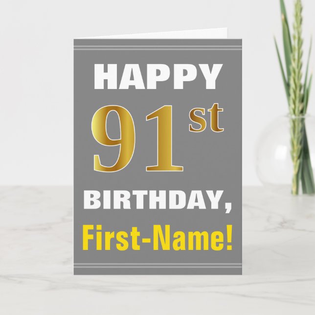 Bold, Grey, Faux Gold 91e anniversaire avec carte  (Devant)