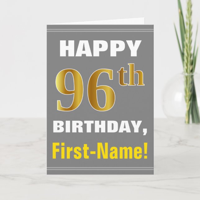 Bold, Grey, Faux Gold 96e anniversaire avec carte  (Devant)