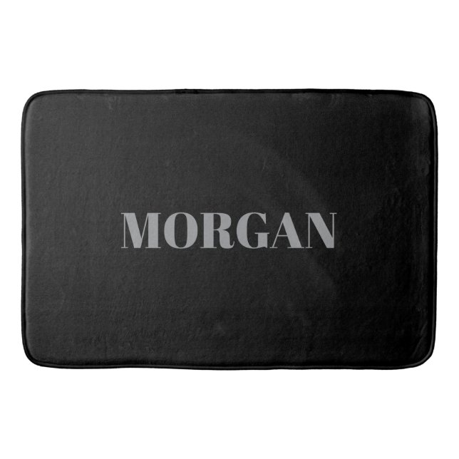 Bold Grey Name on Black Bath Mat (Front)