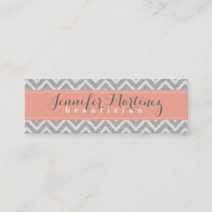 Bold Grey & Orange Chevron Pattern Linen Look Mini Business Card