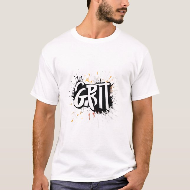 Bold "GRIT" Motivational T-Shirt Design with Brush (Front)