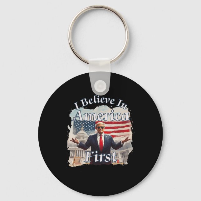 Bold Gritty Retro Political Slogan America First D Keychain (Front)