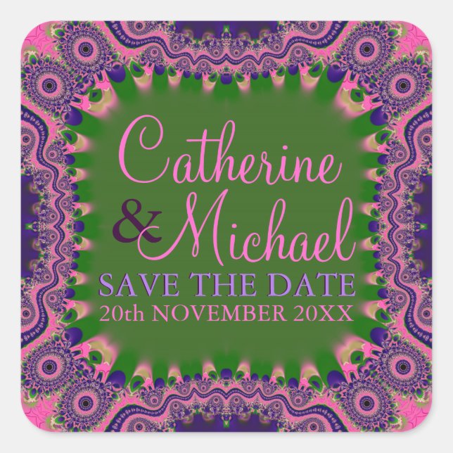 Bold Grooves Bohemian Funky Save the Date Stickers (Front)