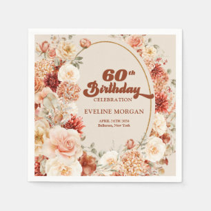 Bold groovy copper blush burgundy 60th birthday napkin