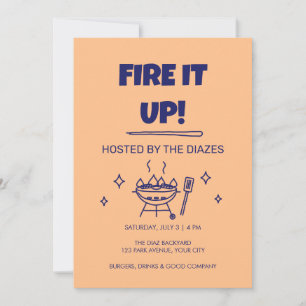 Bold Groovy Fire It Up BBQ Party Invitation