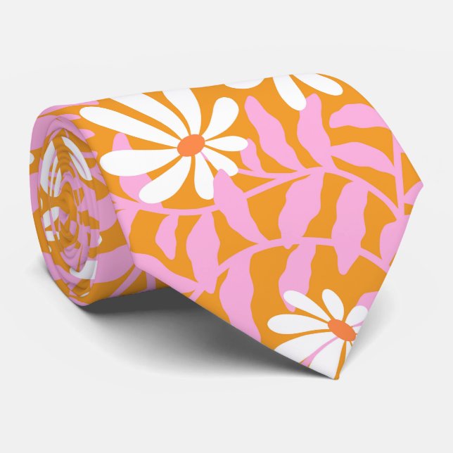 Bold groovy trailing flowers – yellow and pink tie (Rolled)