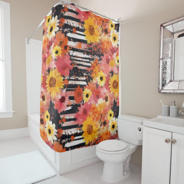 Bold Grunge Floral Black Orange Pink Pattern (In Situ)