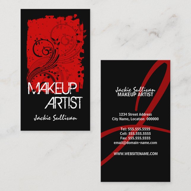 Bold Grunge Makeup Artist Business Card (Front/Back)