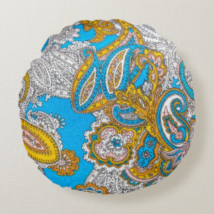 Bold, grungy, islamic, psychedelic, colourful orna round pillow
