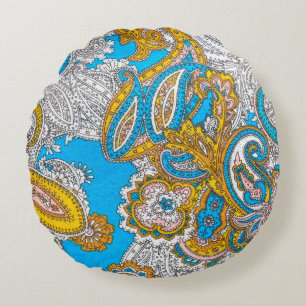 Bold, grungy, islamic, psychedelic, colourful orna round pillow