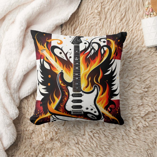 Bold guitar design with vivid colours throw pillow (Blanket)