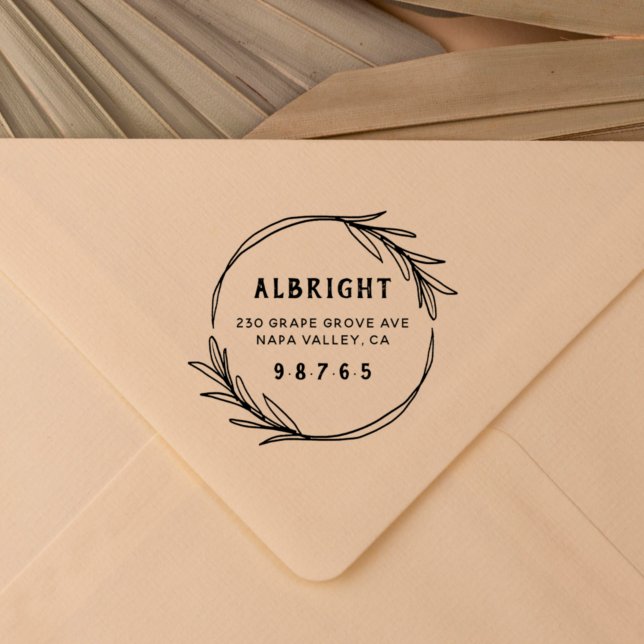 Bold Hand-Drawn Botanical Wreath Return Address Rubber Stamp (Creator Uploaded)