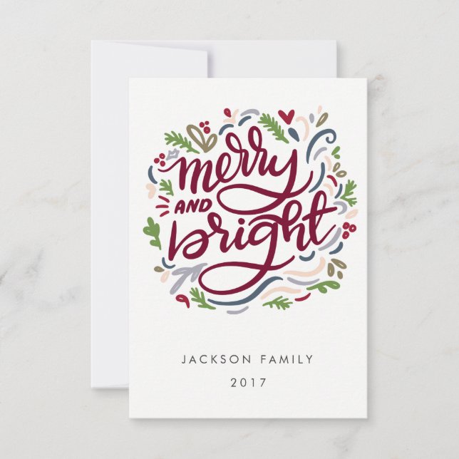 Bold Hand Lettered merry and Bright Holiday Invitation (Front)