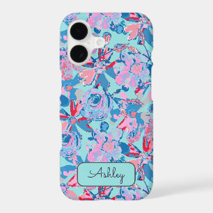 Bold Hand Painted Floral Red Blue Pink Monogram
