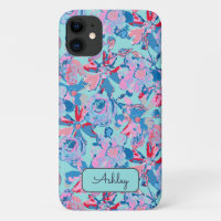 Bold Hand Painted Floral Red Blue Pink Monogram
