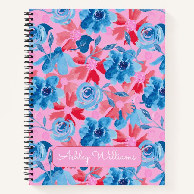 Bold Hand-Painted Floral – Red, Blue & Pink Notebook (Front)