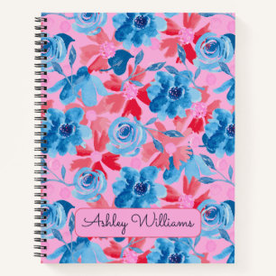 Bold Hand-Painted Floral – Red, Blue & Pink Notebook