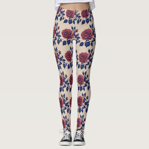 Bold Hand Painted Red Roses Leggings