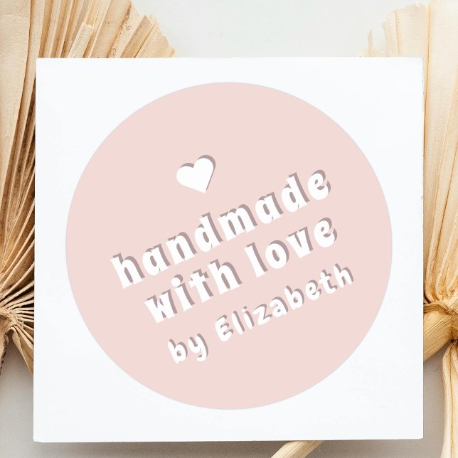 Bold Handmade with Love Cute Heart Blush Pink Classic Round Sticker (Creator Uploaded)