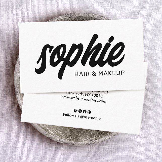 Bold Handwritten Brush  Script Black White Beauty Business Card (Creator Uploaded)