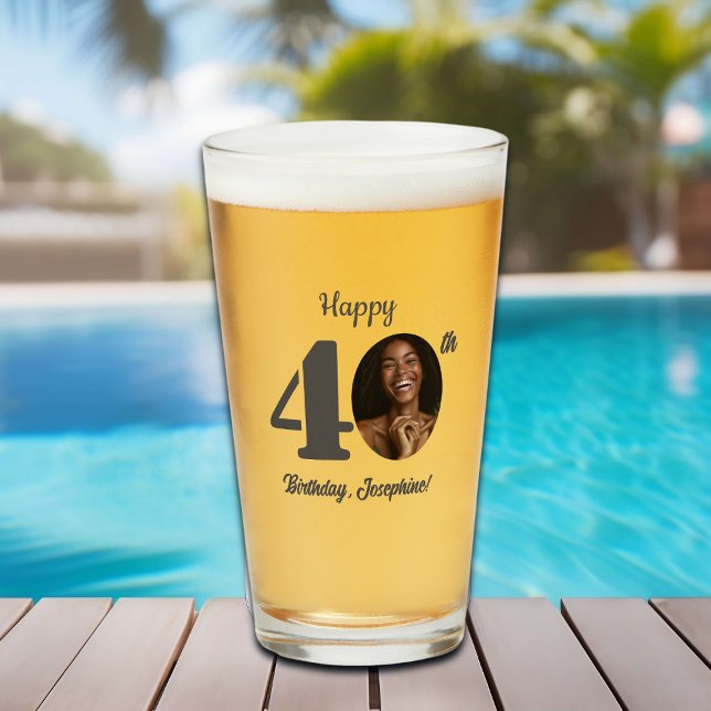 Bold Happy 40th Birthday Photo Glass (Creator Uploaded)