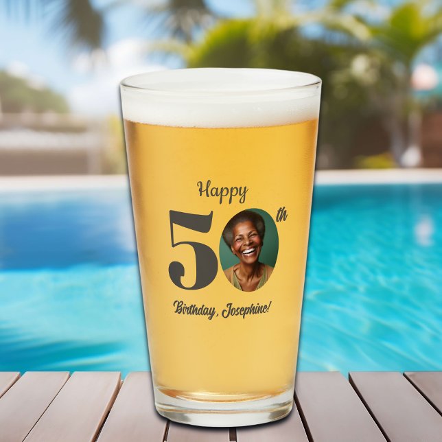 Bold Happy 50th Birthday Photo Glass (Creator Uploaded)