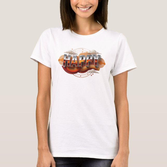 Bold HAPPY Statement Design T-Shirt (Front)