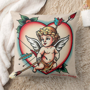 Bold Heart and Cupid Art Throw Pillow