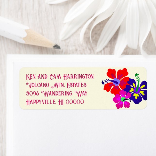 Bold Hibiscus Ecru Return Address Labels (Insitu)