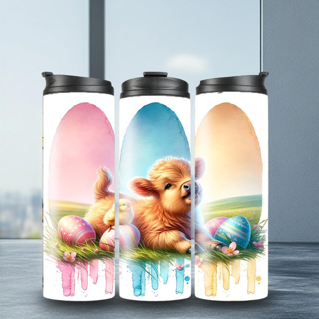 Bold Highland Cow Easter Brushstroke Tumbler (Creator Uploaded)
