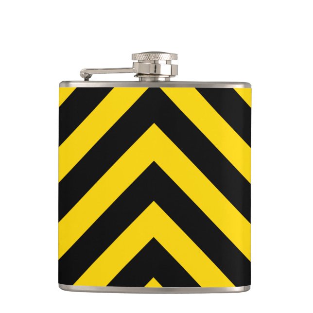 Bold Highway Traffic Bumble Bee Chevrons Hip Flask (Front)