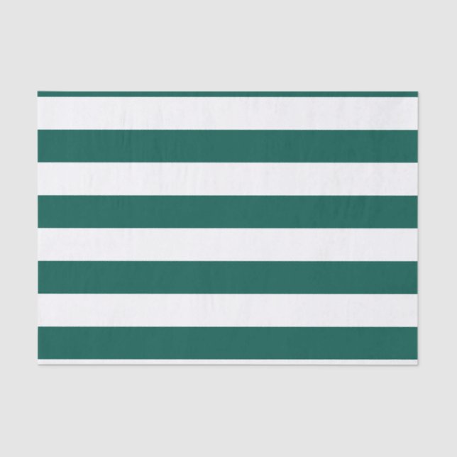 Bold Horizontal Pine Green and White Stripes Tissue Paper (Front)