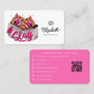 Bold Hot-Pink African American Salon Branding Business Card