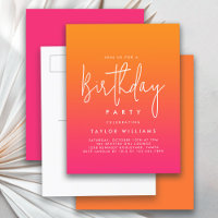 Bold Hot Pink and Orange Simple Minimal Birthday