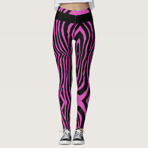 BOLD HOT PINK & BLACK ANIMAL PRINT STRIPE PATTERN LEGGINGS