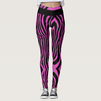 BOLD HOT PINK & BLACK ANIMAL PRINT STRIPE PATTERN LEGGINGS