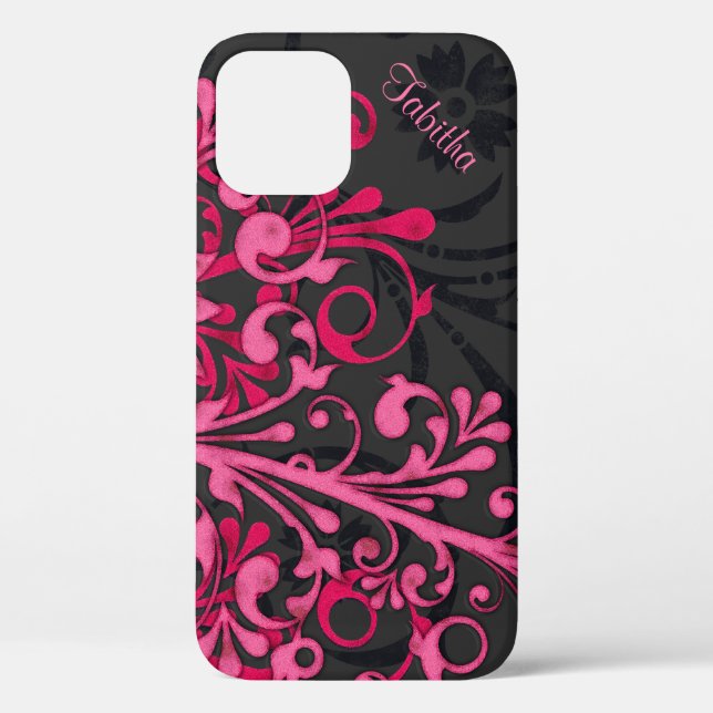 Bold Hot Pink Black Elegant Floral Case-Mate iPhone Case (Back)