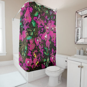 Bold Hot Pink Bougainvillea Polka Dot Pattern