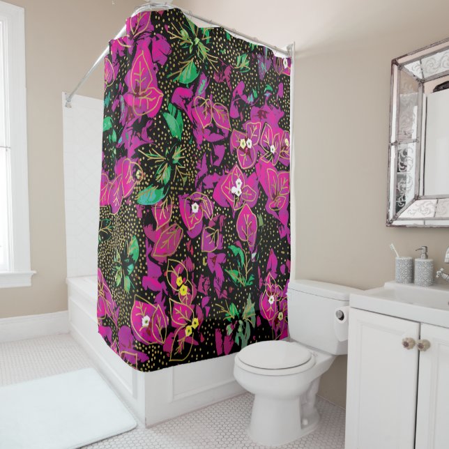 Bold Hot Pink Bougainvillea Polka Dot Pattern (In Situ)