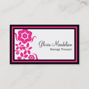 Bold Hot Pink Floral Massage Therapy Business Card
