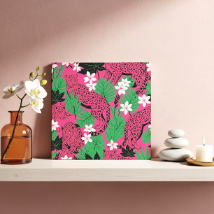 Bold Hot Pink Leopard Tropical Jungle Seamless Pat Tile
