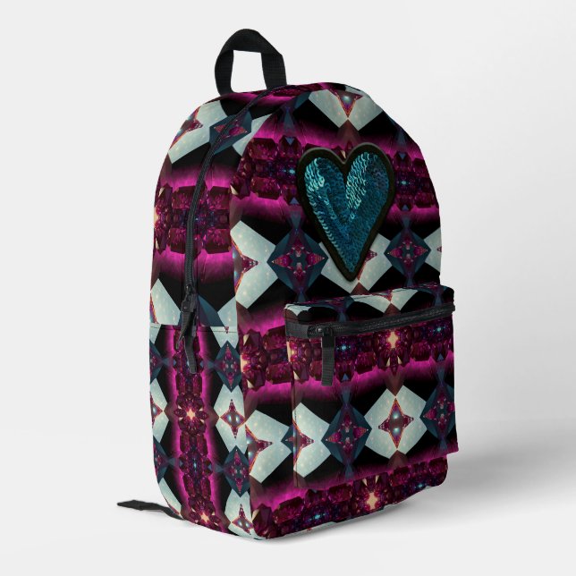 Bold Hot Pink Magenta Abstract Geometric Pattern  Printed Backpack (Back Corner Left)