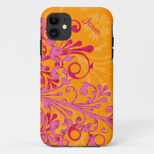 Bold Hot Pink Orange Elegant Floral iPhone 5 Tough iPhone 11 Case