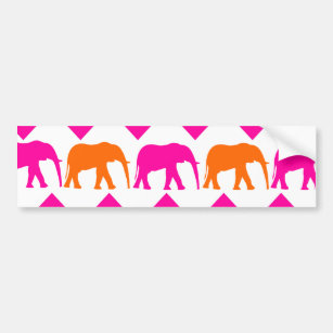 Bold Hot Pink Orange Elephants Chevron Stripes Bumper Sticker