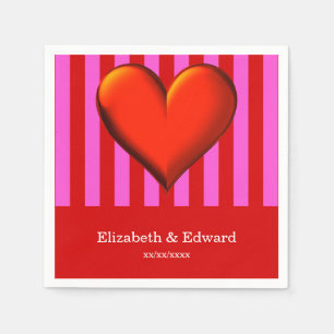 Bold Hot Pink, Red Stripes, Red Metallic Heart Napkin
