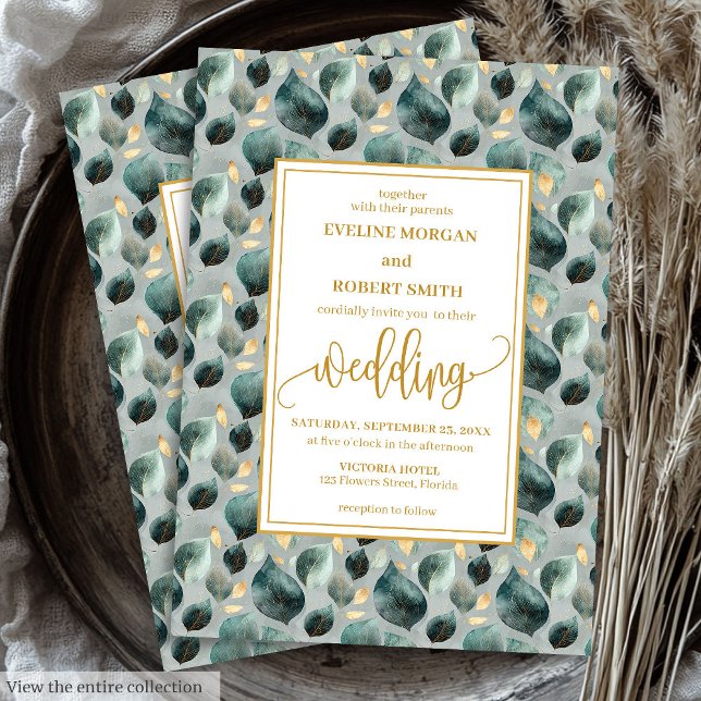 Bold Hunter Green Gold Faire-part de mariage (Bold Hunter Green Gold Greenery Wedding Invitation)