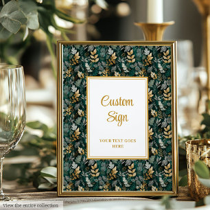 Bold Hunter Green Gold Greenery Wedding Custom  Poster