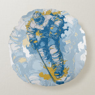Bold Ice Hockey Mascot Winter Sports Round Pillow
